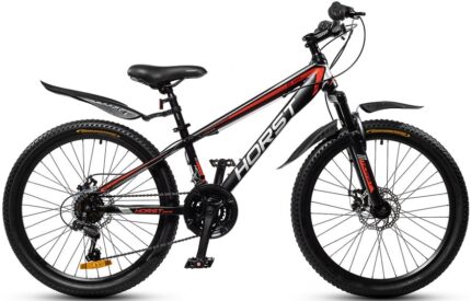 Велосипед подростковый 24" HORST Tactic disc 12,5"(черный/красный) 16 кг(18ск)
