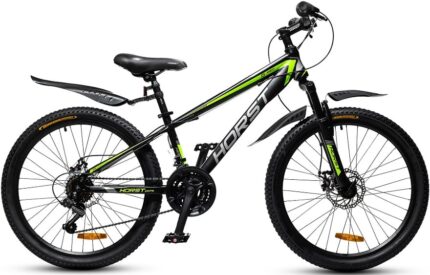 Велосипед подростковый 24" HORST Tactic disc 12.5"(черный/зеленый) 16 кг(18ск)