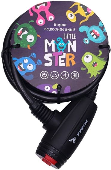 Замок вело/трос/ключ Trix ZX-08120 Little Monster 8 x1200 мм с защитой черный 13185